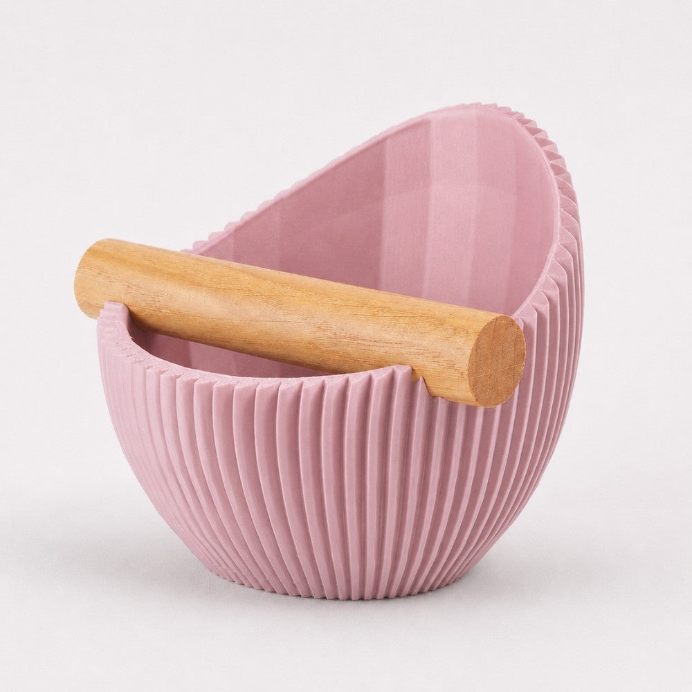 KNOCDIC® Nova Coffee Knock Box with Sakura Pink finish and real oak wood bar for espresso puck disposal.