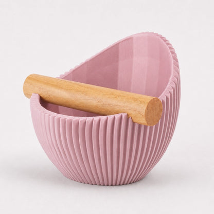 KNOCDIC® Nova Coffee Knock Box with Sakura Pink finish and real oak wood bar for espresso puck disposal.