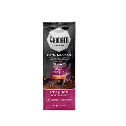 Bialetti Brew Italia Omni Ground Coffee in a bag, featuring the Delicato blend with a light roast and smooth flavor profile.