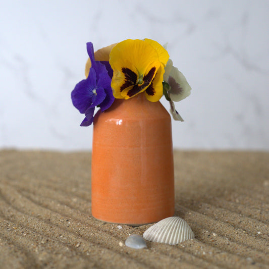 Orange Mandarin Orange Classic Bud Vase by Katie L Thompson Designs, featuring a square-shaped ceramic design with a smooth finish.
