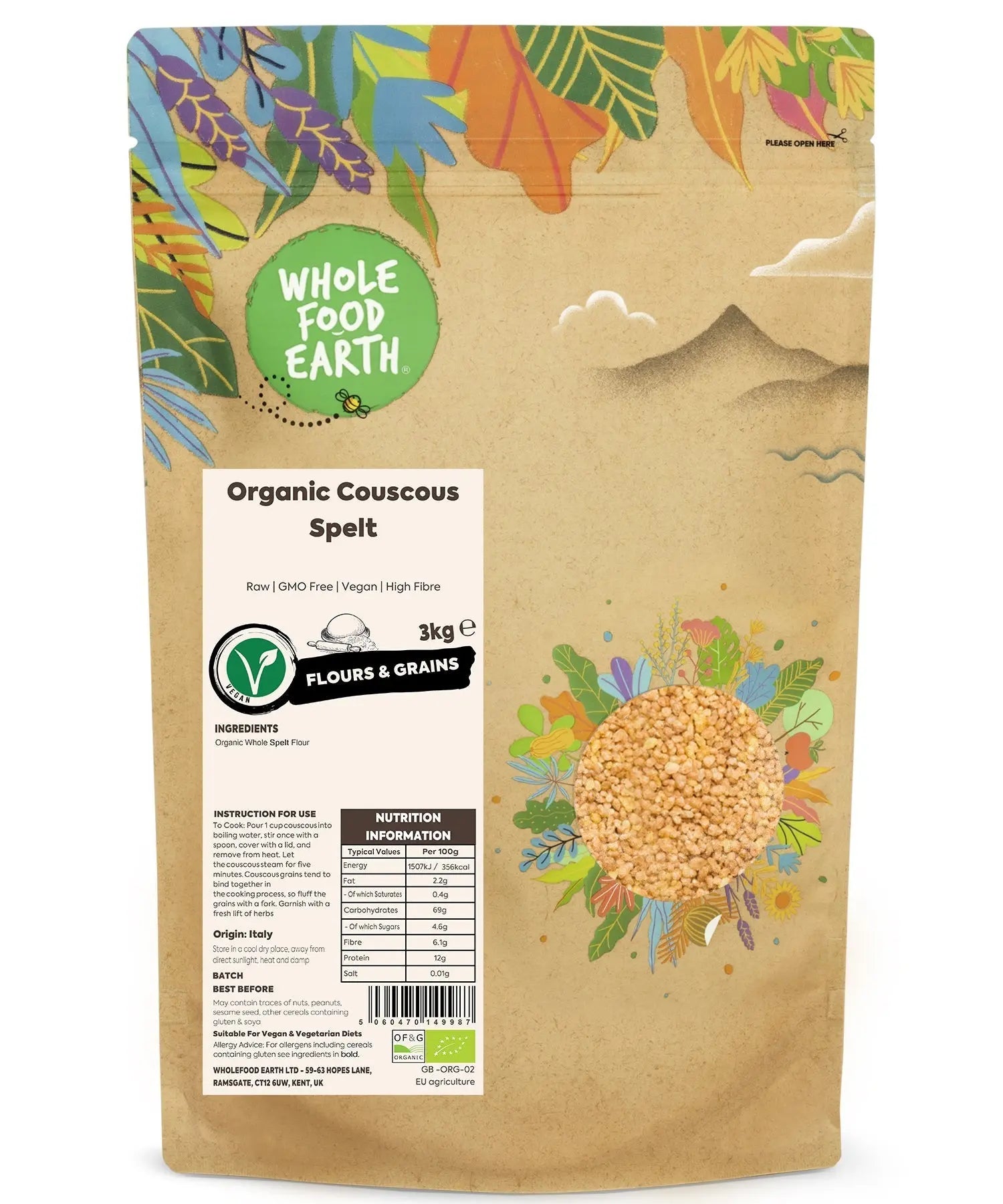 Organic Couscous Spelt Whole Food Earth