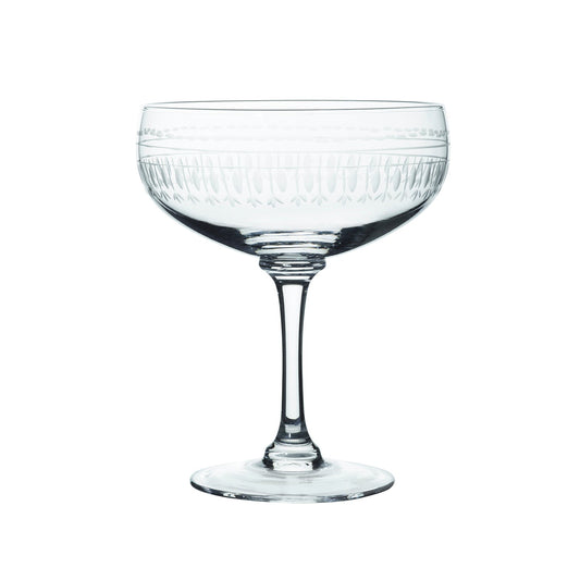 Crystal cocktail glasses with oval design by The Vintage List, showcasing elegant, clear glassware for stylish drinks.