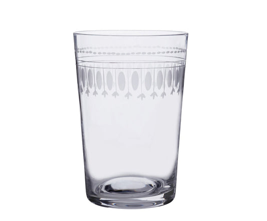 Crystal tumblers with oval design from The Vintage List, showcasing clear glass with elegant oval patterns.