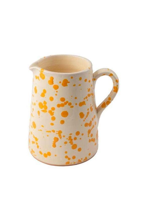 Small painted Puglian terracotta jug by Casa Josephine Jenno, featuring vibrant, traditional decorative patterns.