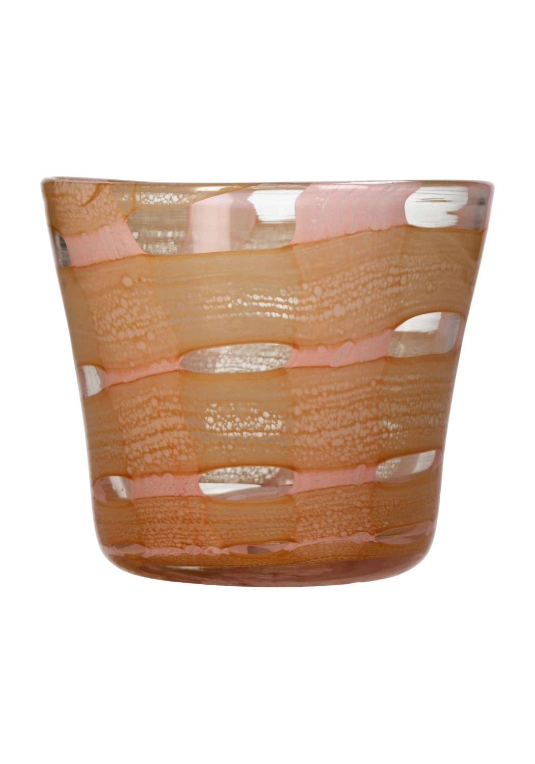 Medium peach affect glass candle holder or vase by Casa by Josephine Jenno, with a smooth, rounded design and transparent finish.