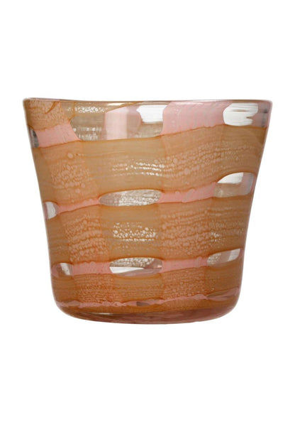 Medium peach affect glass candle holder or vase by Casa by Josephine Jenno, with a smooth, rounded design and transparent finish.