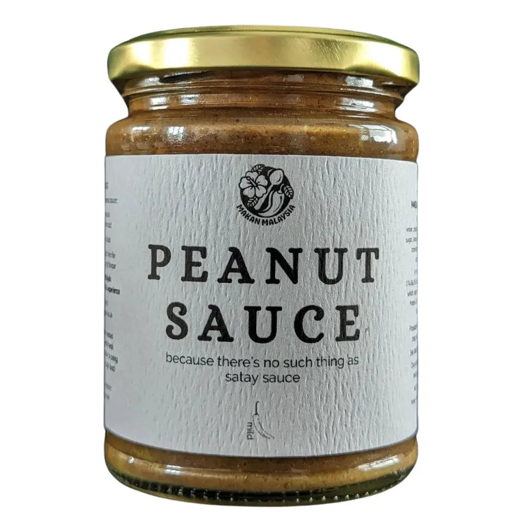 Makan Malaysia peanut sauce in a bowl, creamy Chinese-style cooking sauce with peanuts and spices for marinades and dipping.
