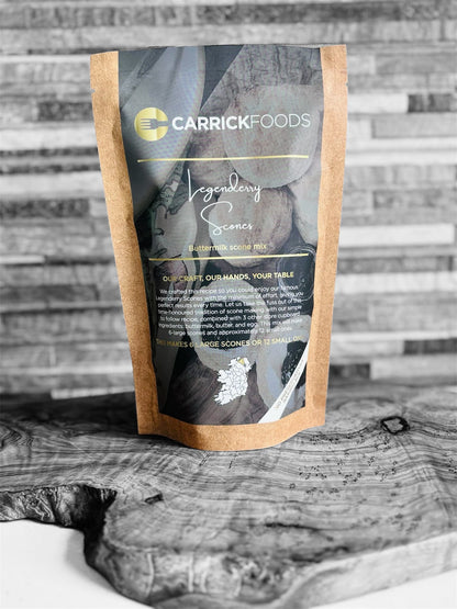 Carrick Foods Legenderry Scones Mix in 275g package, bread and scone baking mix with flour and ingredients visible in the image