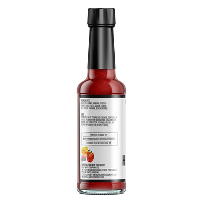 Piri Piri-style hot sauce by Chilli Mash Co. in 150ml bottle, featuring Scotch Bonnet peppers and vibrant chili mash.