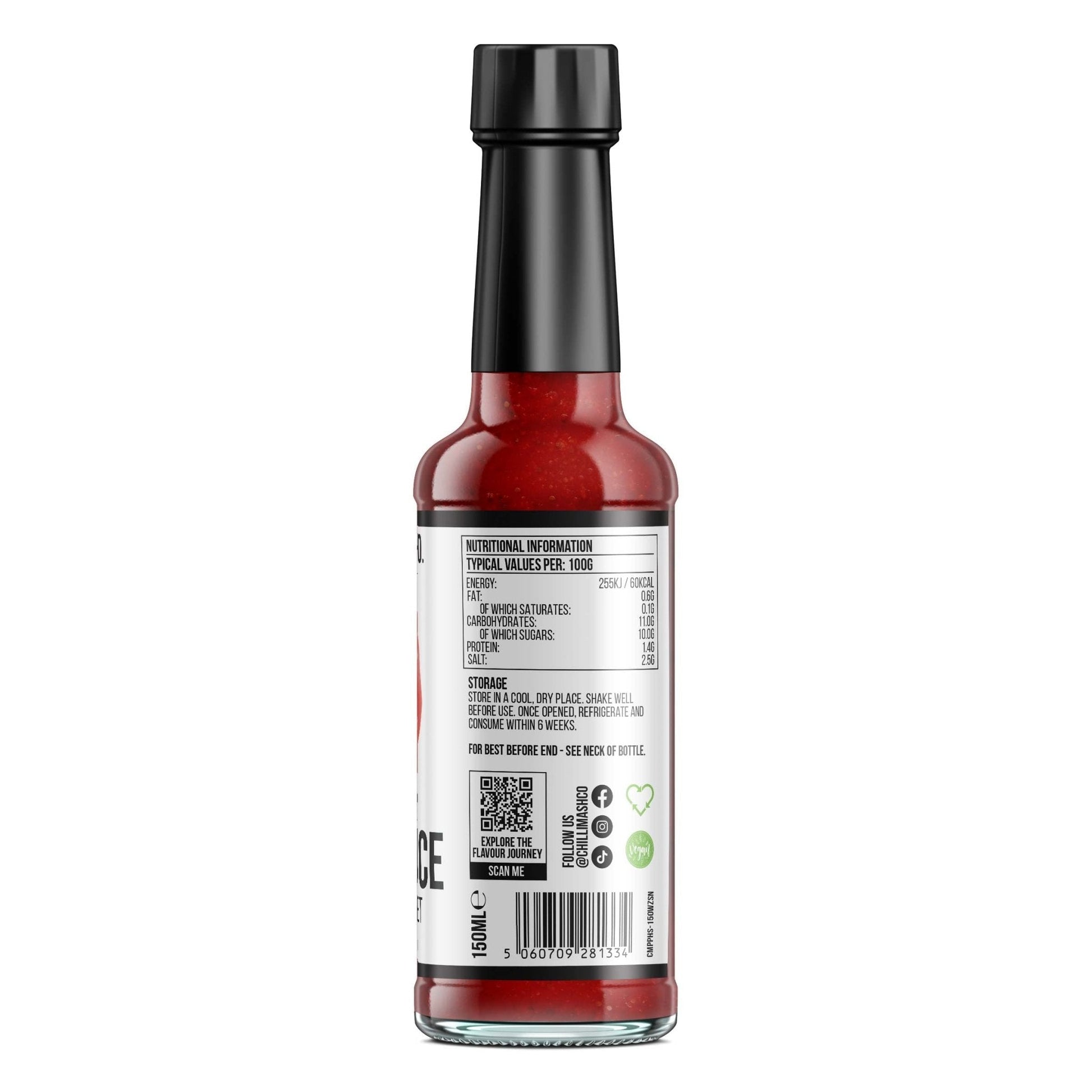 Chilli Mash Co. Piri Piri Style Hot Sauce in 150ml bottle with Scotch Bonnet peppers, spicy chili mash condiment.