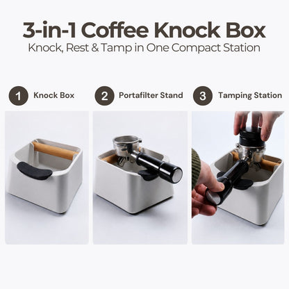 KNOCDIC® The Pod coffee knock box with three-in-one design for espresso grounds disposal and storage.