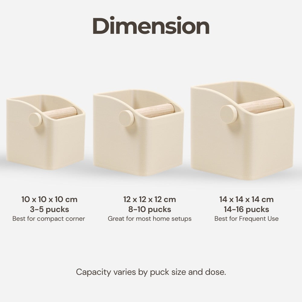 KNOCDIC® Square Espresso Knock Box with oak knock bar for espresso machine cleanup, sturdy black metal construction with wooden handle.