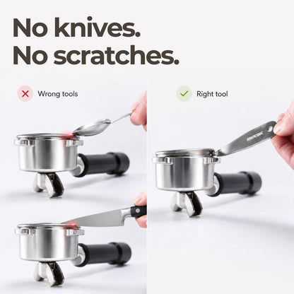 KNOCDIC® portafilter basket lifter tool with ergonomic handle for easy removal of portafilter baskets in coffee machines.