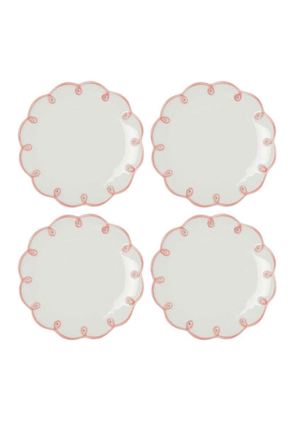 Set of four Pretty in Pink scalloped side plates by Casa by Josephine Jenno, featuring elegant pink design and decorative edges.