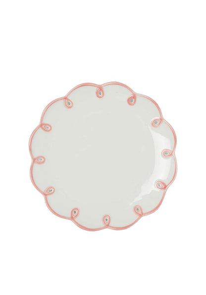 Set of four pink scalloped side plates by Casa Josephine Jenno, featuring elegant design and decorative edges.