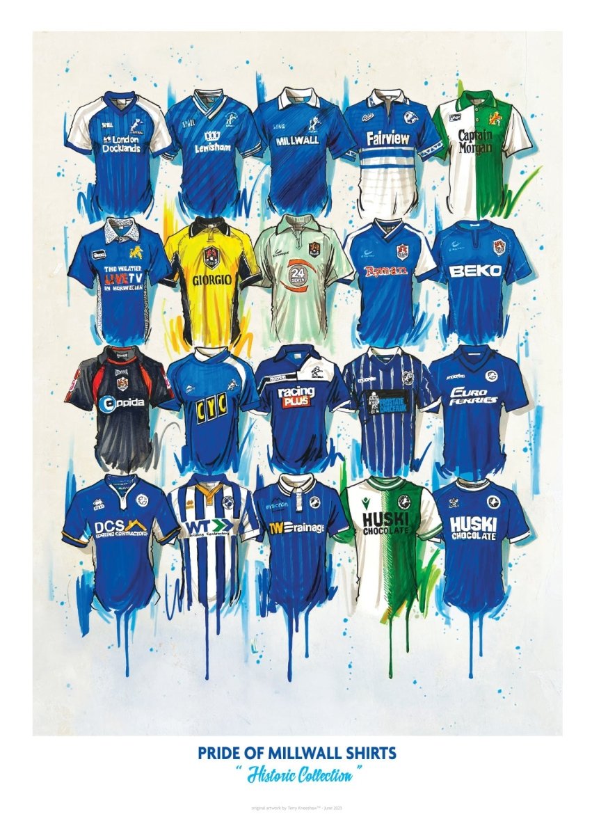Limited edition A2 print of Pride of Millwall by Terry Kneeshaw, signed wall art featuring Millwall football club imagery