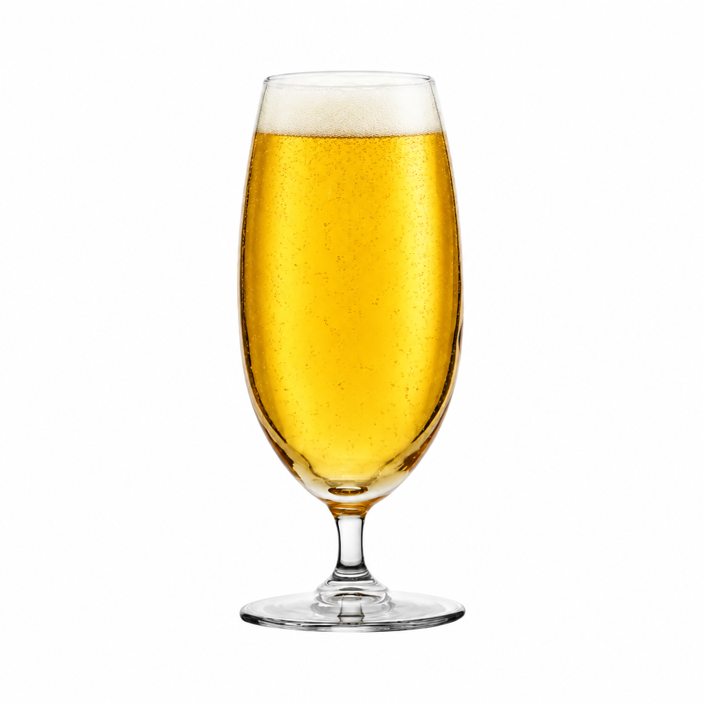 Primetime Beer Glass 450ml tankard from Glassware UK with beer inside, clear glass with a sturdy handle and classic design.