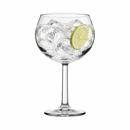 Primetime Gin Glass by Glassware UK with gin and tonic, 510ml, elegant clear glass for serving gin cocktails.