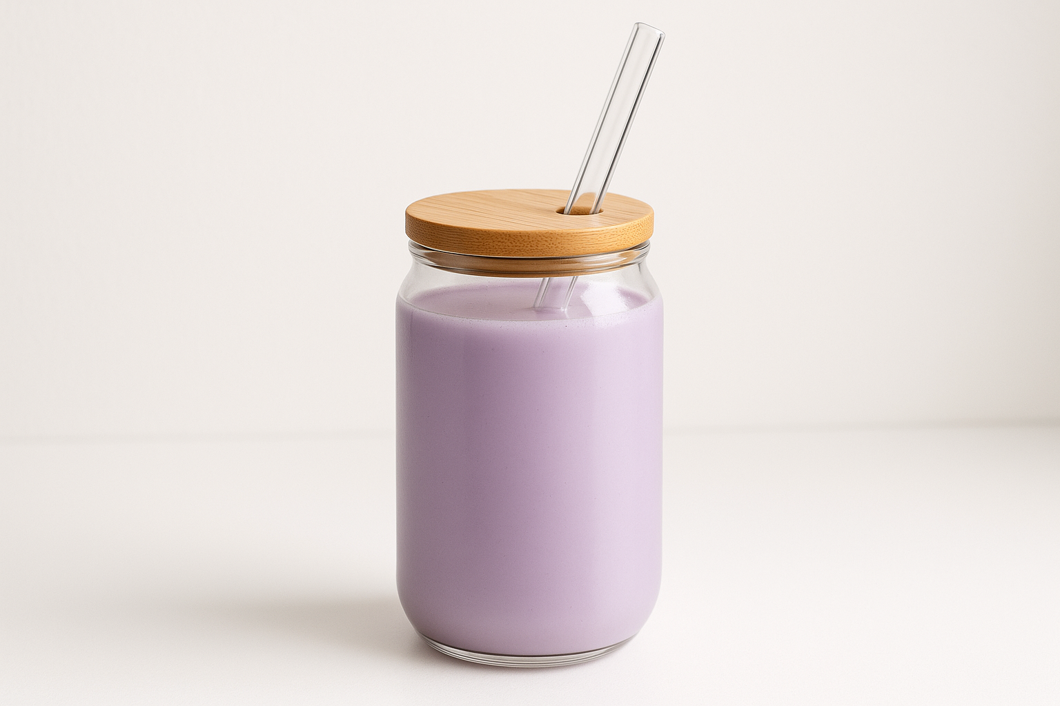 Purple Siocolat Protein Ube Powder Drink in a 300g container, showcasing a vibrant purple beverage in a glass.