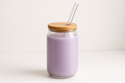Purple Siocolat Protein Ube Powder Drink in a 300g container, showcasing a vibrant purple beverage in a glass.