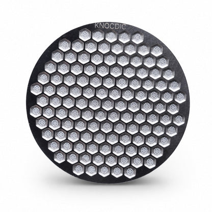 KNOCDIC® espresso puck screen for portafilter basket, showing a stainless steel filter screen for even coffee extraction.