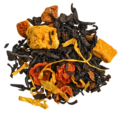 Porter Hill Tea Company's Pumpkin Spice Black Tea in a transparent package with visible tea leaves and spices.