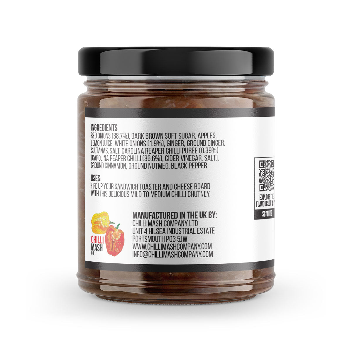 Reaper & Onion Chutney by Chilli Mash Co. in 190g jar, showcasing a spicy red onion relish with a sweet and fiery kick.