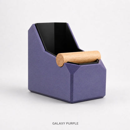 KNOCDIC® rectangular coffee knock box with galaxy purple finish and real oak knock bar for espresso machine use