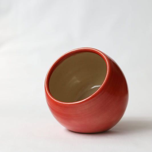 Cherry red classic salt pig by Katie L Thompson Designs on white background, featuring a charming ceramic kitchen salt container.