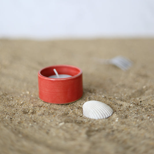 Cherry red square tea light holder by Katie L Thompson Designs with a smooth finish and modern design.