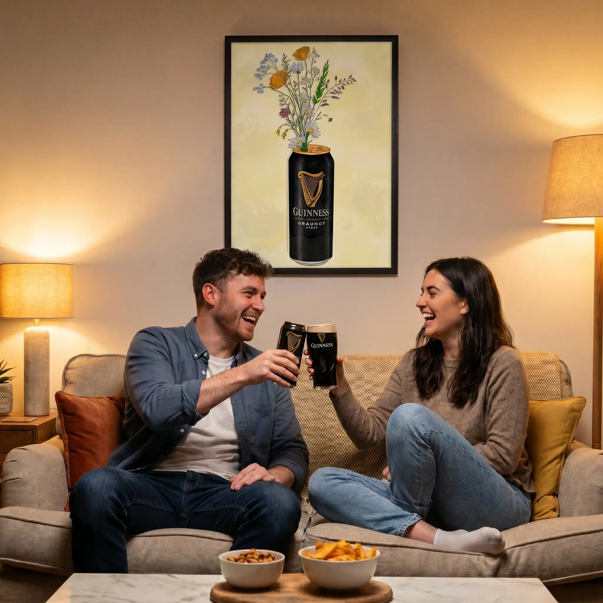 Glassware UK Guinness and flowers artwork featuring a glass of Guinness beer surrounded by colorful flowers in a vibrant, artistic design.
