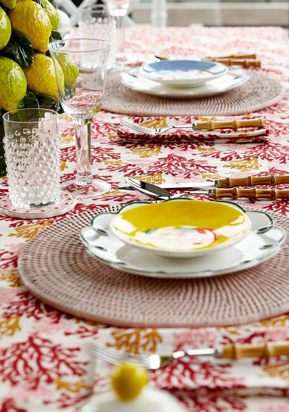 Set of four coral pink Rose Coral table napkins by Casa by Josephine Jenno, featuring elegant, soft fabric design.