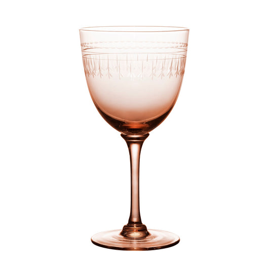 Four rose crystal wine glasses with oval design by The Vintage List, showcasing elegant stemware with intricate rose and oval patterns.