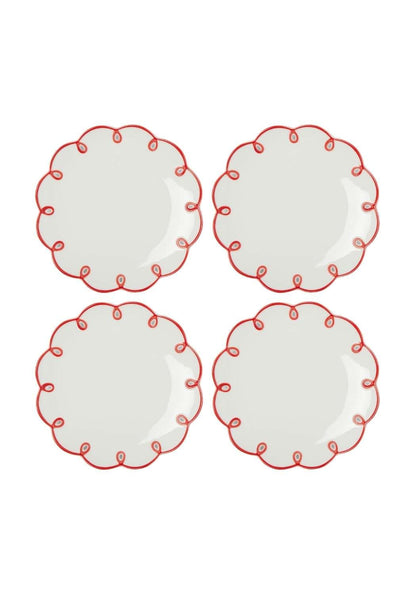 Rosy Red Scalloped Side Plates - Set of 4