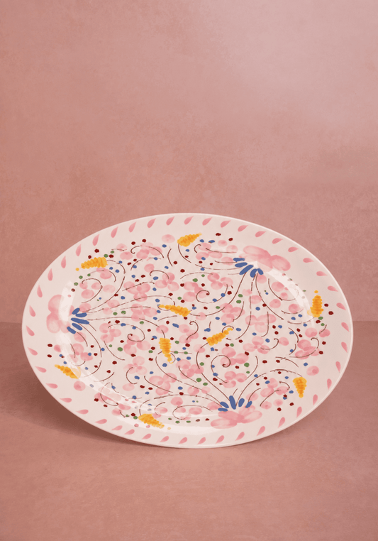 Casa by Josephine Jenno Springtime Meadow oval serving plate with floral design, perfect for serving appetizers or desserts.