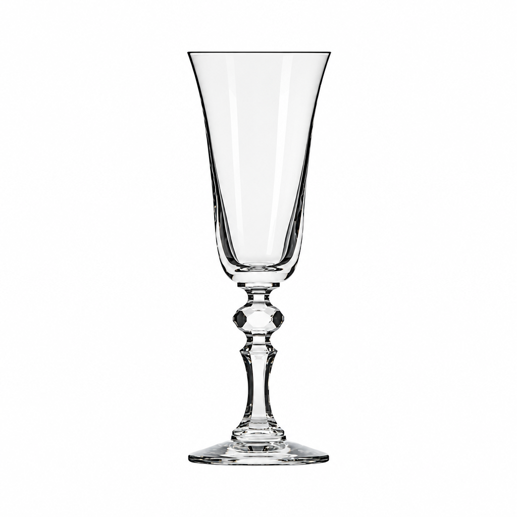Set of six Krosno Krista Champagne Flutes, 150ml, clear glassware with tall, elegant stems for celebrating special occasions.