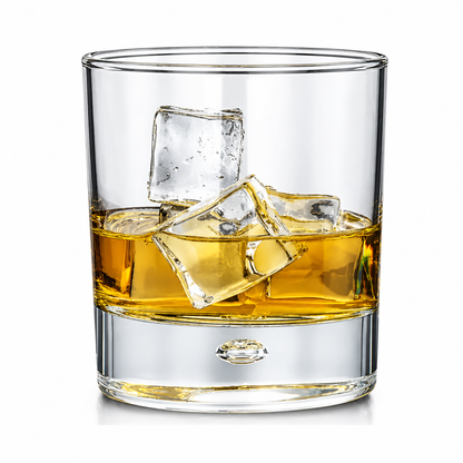 Set of six Krosno Bubble Based whisky tumblers with 330ml capacity, clear glassware designed for enjoying whisky.