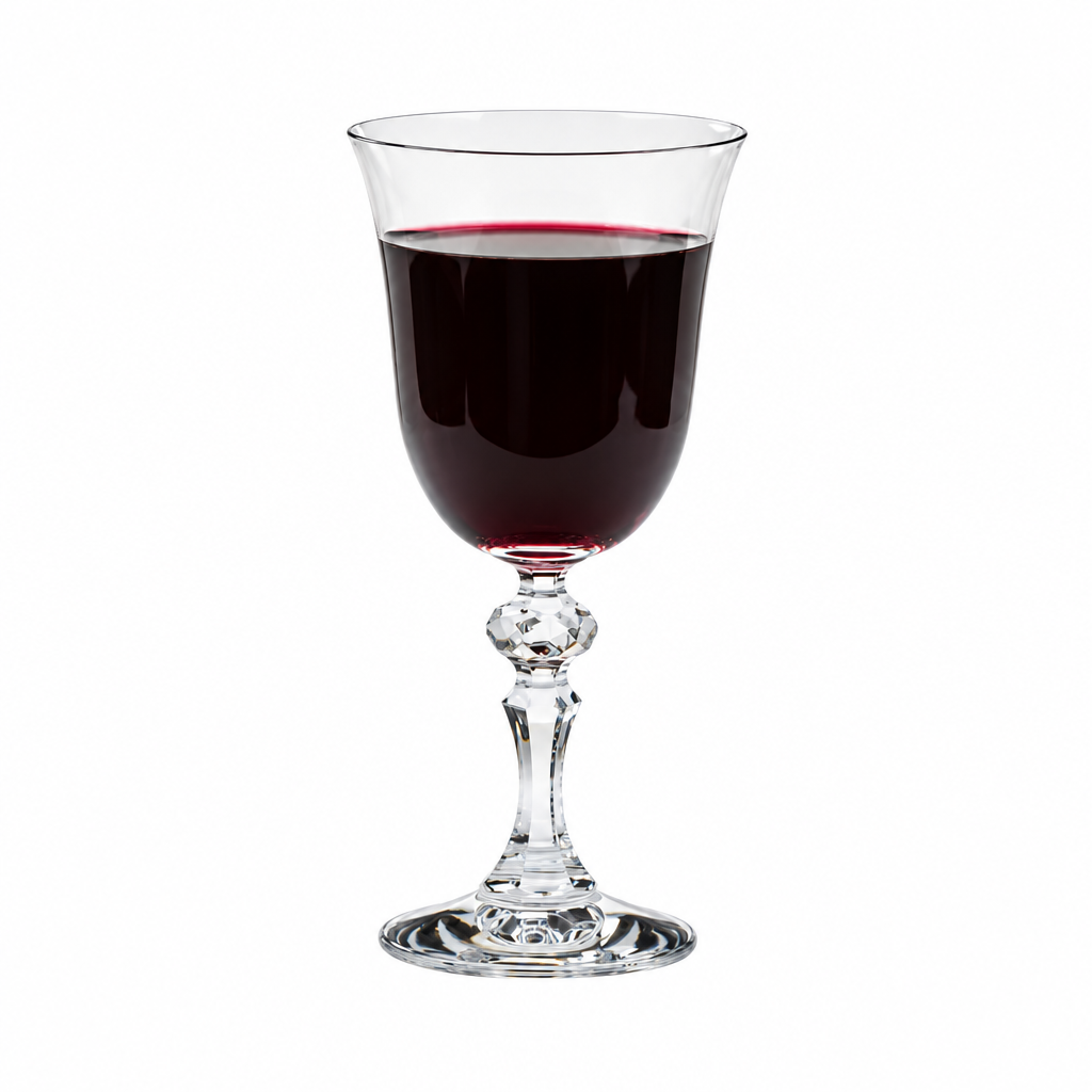 Set of six Krosno Krista red wine glasses, 220ml, clear glassware with elegant bowl design for serving red wine.