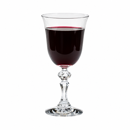 Set of six Krosno Krista red wine glasses, 220ml, clear glassware with elegant bowl design for serving red wine.