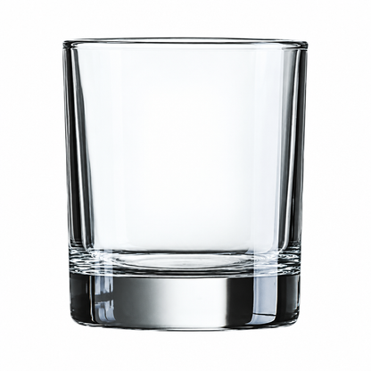 Clear Krosno straight-sided whisky tumbler with 290ml capacity, shown from a side view, highlighting its elegant glass design.