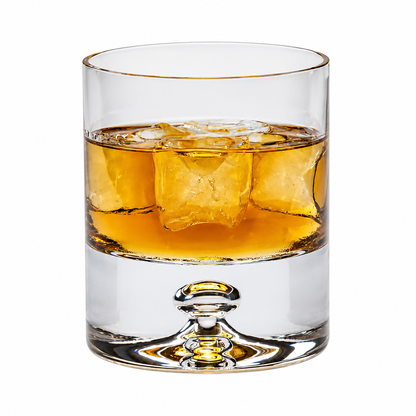 Set of six Krosno Bubble Base whisky tumblers, 280ml glassware with rounded bubble design for enjoying whisky.