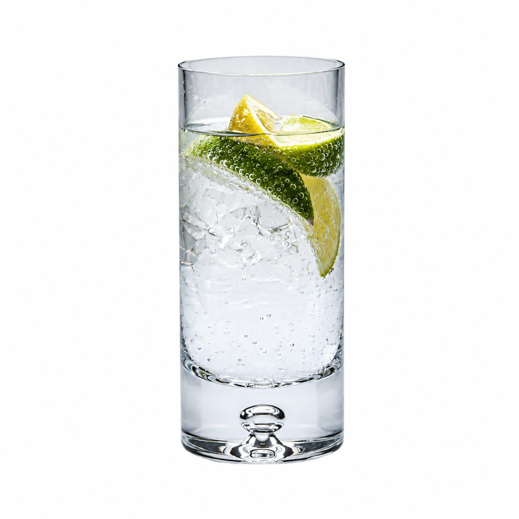 Set of six Krosno Bubble Base highball glasses, 340ml whisky tumblers with textured bubble design, by Glassware UK.