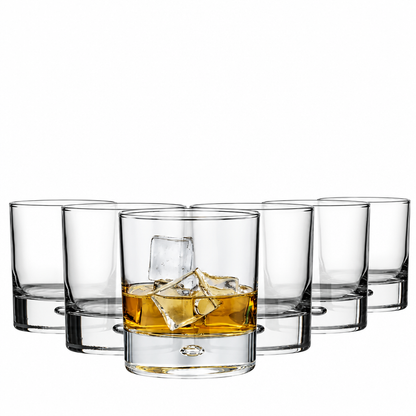 Set of 6 Krosno Bubble Based Whisky Tumblers, 330ml glassware with rounded design, perfect for enjoying whisky in style.
