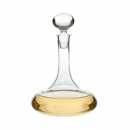 Krosno Handmade Ships Decanter filled with white wine, 1-liter glass decanter for elegant wine serving and storage.