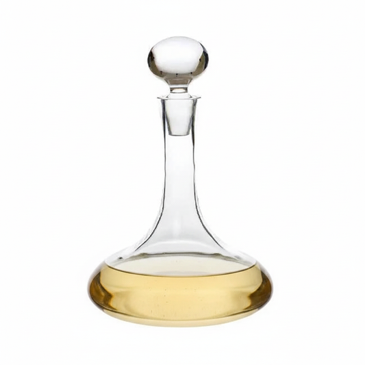 Krosno Handmade Ships Decanter filled with white wine, 1-liter glass decanter for elegant wine serving and storage.