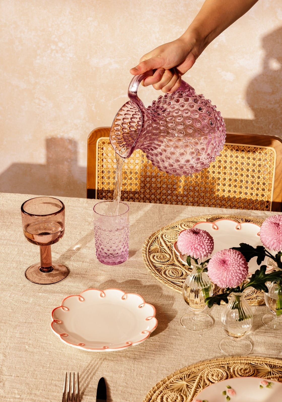 Set of four Casa by Josephine Jenno Pretty in Pink scalloped side plates with delicate edges, perfect for tea and pudding presentations.