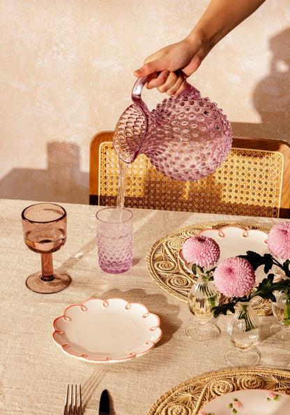 Set of four Casa by Josephine Jenno Pretty in Pink scalloped side plates with delicate edges, perfect for tea and pudding presentations.