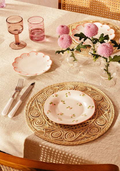 Set of four Casa by Josephine Jenno Pretty in Pink scalloped side plates with elegant pink edges and intricate scalloped design.