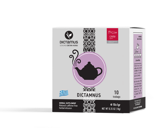 Cretan Dittany tea bags from The Greek Deli Club, showing 10 herbal tea bags with natural Cretan Dittany leaves.