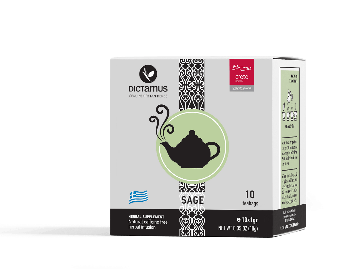 Sage of Crete 10 tea bags by The Greek Deli Club, showing a simple package with sage tea bags for aromatic herbal tea.